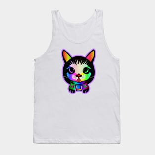 Vaporwave Kitty Samurai Neon Cat Tank Top